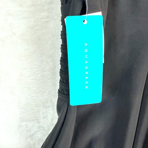 Aqua Green Surplice Adjustable Tummy Compression One Piece Swimsuit S Black NEW - Picture 3 of 6